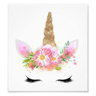 ユニコーンガールズ子供部屋アートプリント金ゴールドグリッター フォトプリント