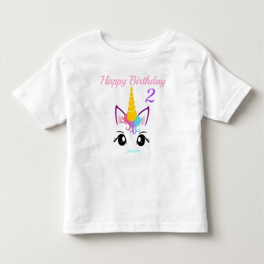 ユニコーンガールズ誕生日Tシャツパーソナライズネーム トドラーTシャツ (正面)