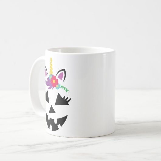 ユニコーンガールハロウィーンのカボチャのちょうちんパンプキン顔ハロウィン コーヒーマグカップ (正面左)