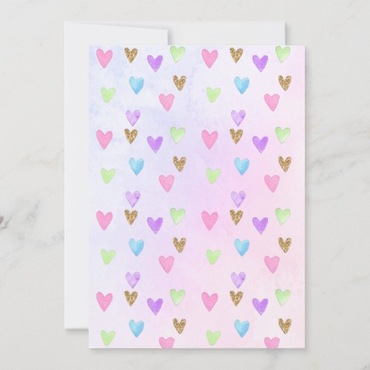 ユニコーンガールファースト誕生日レインボーウォーターカラー 招待状 (裏面)