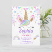 ユニコーンガールマジカルパステルレインボーピンク誕生日 招待状 (スタンド正面)