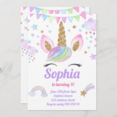 ユニコーンガールマジカルパステルレインボーピンク誕生日 招待状 (正面/裏面)