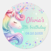 ユニコーンガールマジカルパステルレインボー誕生日 ラウンドシール (正面)