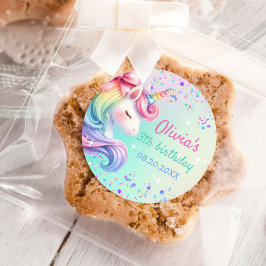 ユニコーンガールマジカルパステルレインボー誕生日 ラウンドシール