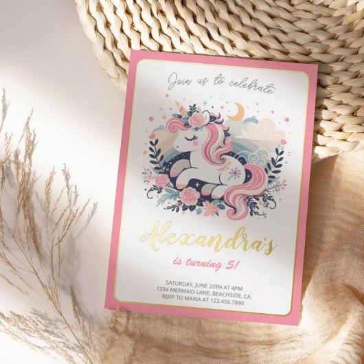 ユニコーンガールマジカル誕生日フォイル招待状 箔招待状