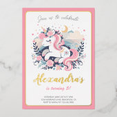 ユニコーンガールマジカル誕生日フォイル招待状 箔招待状 (正面)