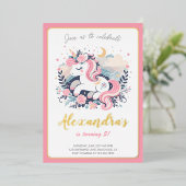 ユニコーンガールマジカル誕生日フォイル招待状 箔招待状 (立ち正面)