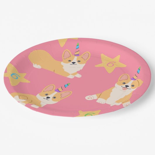 ユニコーンガール誕生日コーギカスタムエージ ペーパープレート (アングル)