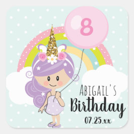 ユニコーンガール誕生日パーティーありがとう スクエアシール