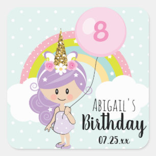 ユニコーンガール誕生日パーティーありがとう スクエアシール