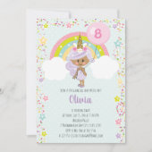 ユニコーンガール誕生日招待状 あらゆる年齢 ダークスキン 招待状 (正面)