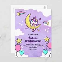 ユニコーンガール2歳の誕生日招待状はがき ポストカード