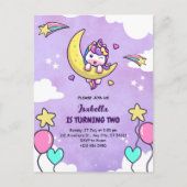 ユニコーンガール2歳の誕生日招待状はがき ポストカード (正面)