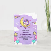 ユニコーンガール　パープル　バースデー　招待状　二つ折り カード (正面)