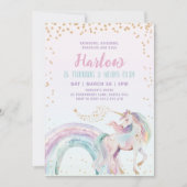 ユニコーンキッズパステルレインボー誕生日 招待状 (正面)