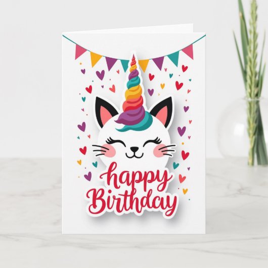 ユニコーンキャットの誕生日カード カード (正面)