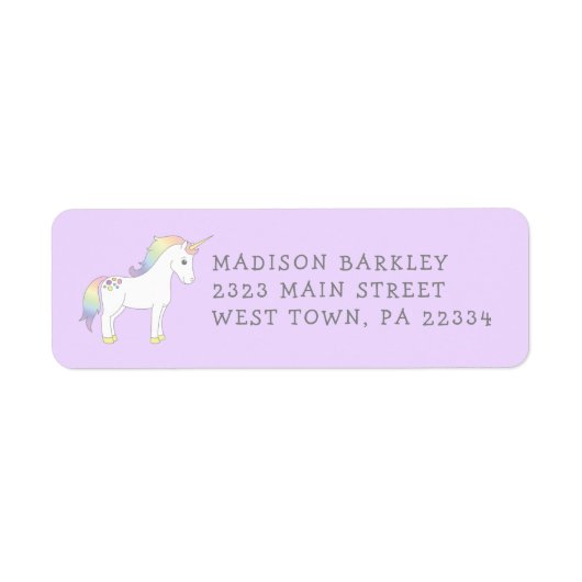 ユニコーンキュートキッズパステル差出人住所ラベル ラベル (正面)