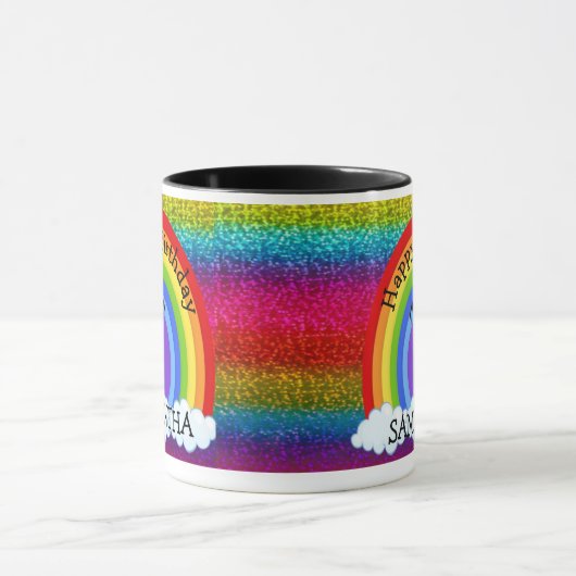 ユニコーンキュートハッピーバースデーレインボーグリッターマググ マグカップ (中央)