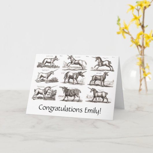 ユニコーンクラシックアンティーク神話の魔法の生き物 カード (黄色い花)