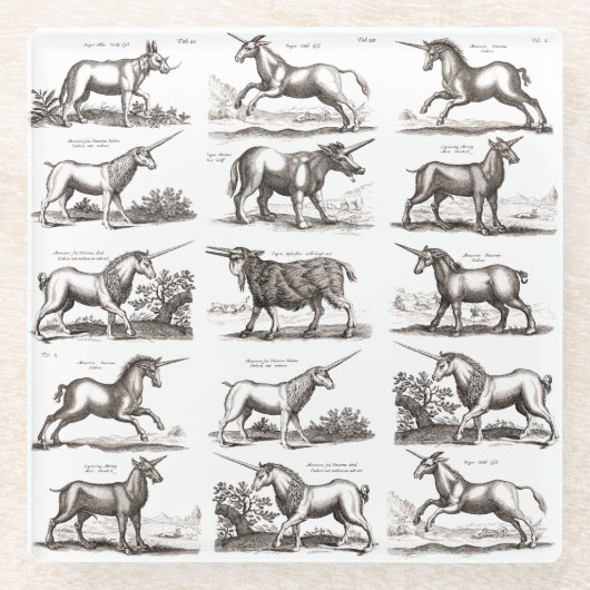 ユニコーンクラシックアンティーク神話の魔法の生き物 ガラスコースター (正面)