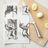 ユニコーンクラシックアンティーク神話の魔法の生き物 キッチンタオル (四つ折り)