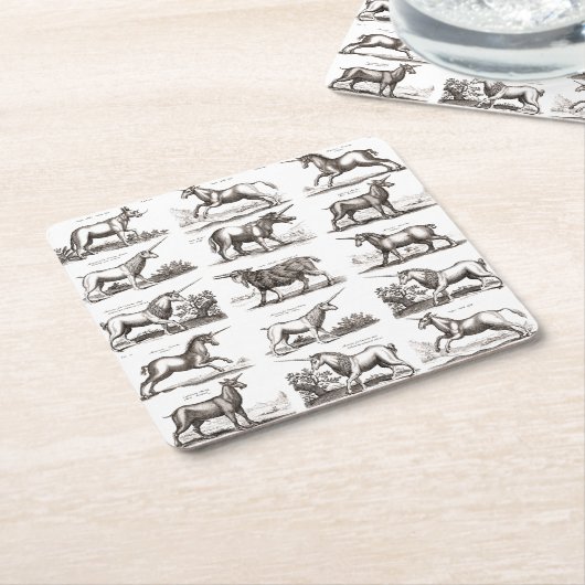 ユニコーンクラシックアンティーク神話の魔法の生き物 スクエアペーパーコースター (アングル)