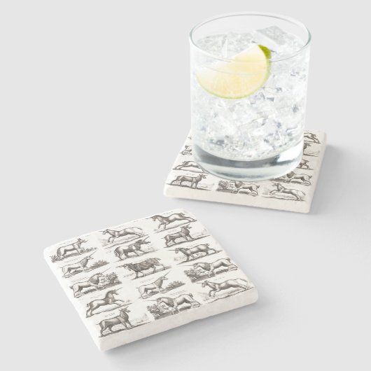 ユニコーンクラシックアンティーク神話の魔法の生き物 ストーンコースター (横)