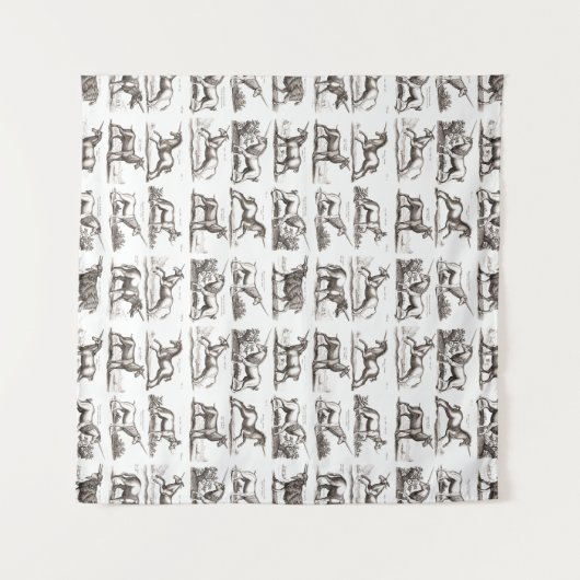 ユニコーンクラシックアンティーク神話の魔法の生き物 タペストリー (正面(横))