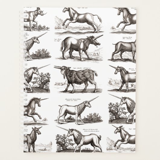 ユニコーンクラシックアンティーク神話の魔法の生き物 プランナー手帳 (正面)