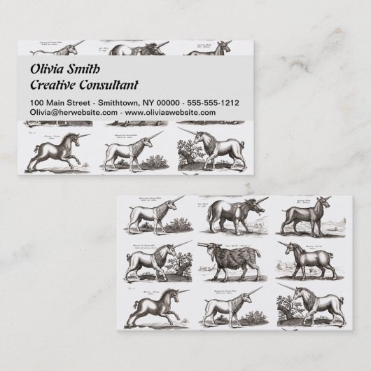 ユニコーンクラシックアンティーク神話の魔法の生き物 名刺 (正面/裏面)