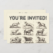 ユニコーンクラシックアンティーク神話の魔法の生き物 招待状 (正面/裏面)