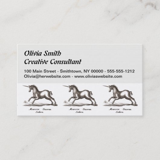 ユニコーンクラシックランニング魔法ウッドランドクリーチャー 名刺 (正面)