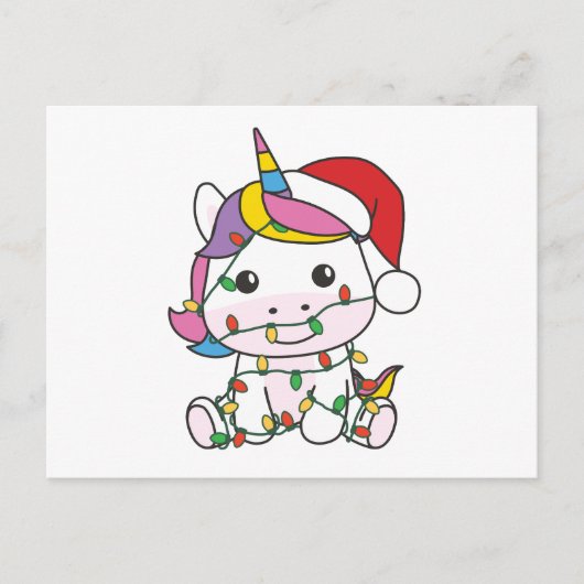 ユニコーンクリスマスウィンターアニマルズホリデーユニコーン シーズンポストカード (正面)