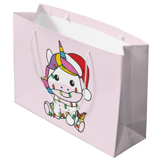ユニコーンクリスマスウィンターアニマルズホリデーユニコーン ラージペーパーバッグ (裏面アングル)
