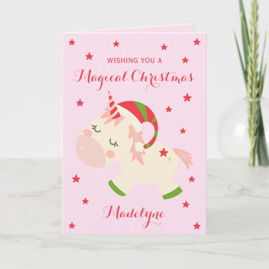 ユニコーンクリスマスキュートピパーソナライズされたンク シーズンカード (正面)
