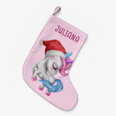 ユニコーンクリスマスストッキング |かわいいユニコーンピンク スモールクリスマスストッキング (正面 (吊り時))