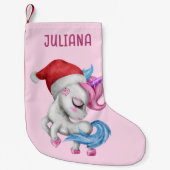 ユニコーンクリスマスストッキング |かわいいユニコーンピンク スモールクリスマスストッキング (正面)