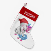 ユニコーンクリスマスストッキング |かわいいユニコーンピンク スモールクリスマスストッキング (正面 (吊り時))