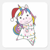 ユニコーンクリスマススノーウィンターアニマルユニコーン スクエアシール (正面)