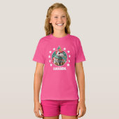 ユニコーンクリスマスパーソナライズされたキッズピンク Tシャツ (正面フル)