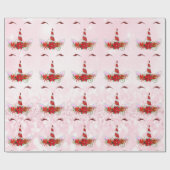 ユニコーンクリスマスホリデーズピンクグリッターレッド金ゴールド ラッピングペーパー (フラット)