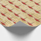 ユニコーンクリスマスホリデーズフローラ音楽金ゴールド赤 ラッピングペーパー (角)