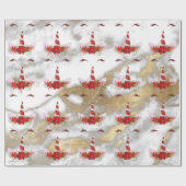 ユニコーンクリスマスホリデーズマーブルレッドローズ金ゴールド ラッピングペーパー (フラット)