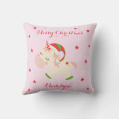 ユニコーンクリスマスホリデーパーソナライズされたピンク クッション (裏面)