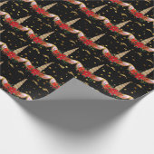 ユニコーンクリスマスホリデーブラックレッド金ゴールドグリッター ラッピングペーパー (角)