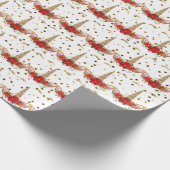 ユニコーンクリスマスホリデーレッド金ゴールドグリッターホワイト ラッピングペーパー (角)