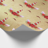 ユニコーンクリスマスホリデーレッド金ゴールドフローラ教室 ラッピングペーパー (角)