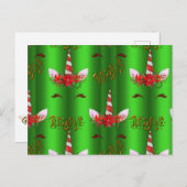 ユニコーンクリスマス信じグリーン ポストカード (正面/裏面)