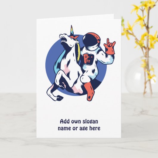 ユニコーンクールロックグラフィックに乗る宇宙飛行士10代の達 カード (黄色い花)