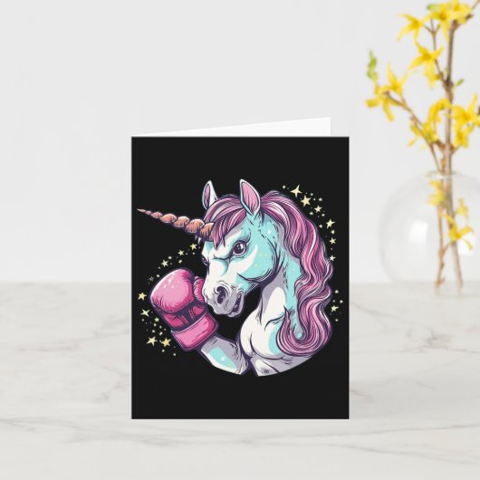 ユニコーンクール顔のボクシング手袋おもしろい付き衣装 カード (黄色い花)